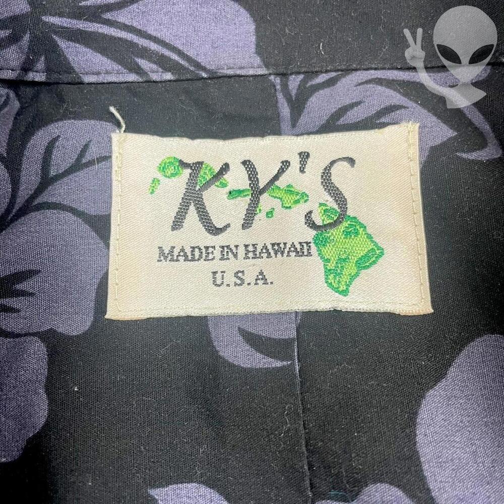 KY'S Hawaiian Shirt Large Black Hibiscus Beer Bottle Border Aloha Print - Picture 3 of 4